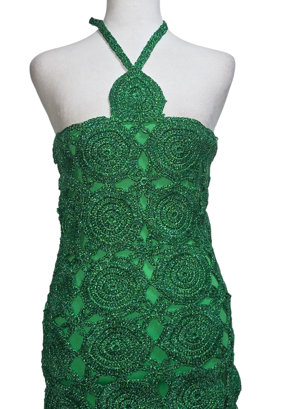 Simon Miller Beep Beep Dress Gummy Green Crochet Halter Fringe Midi Festival Y2K - Picture 4 of 12